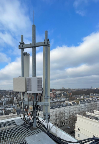 Rooftop telecoms equipment viewed during a survey