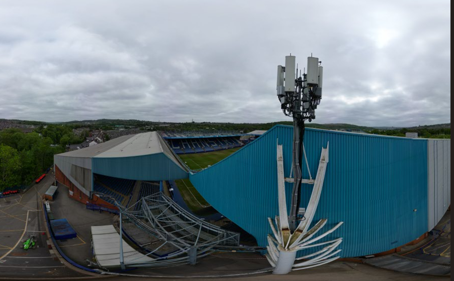 Elevated view of telecoms infrastructure at a stadium
